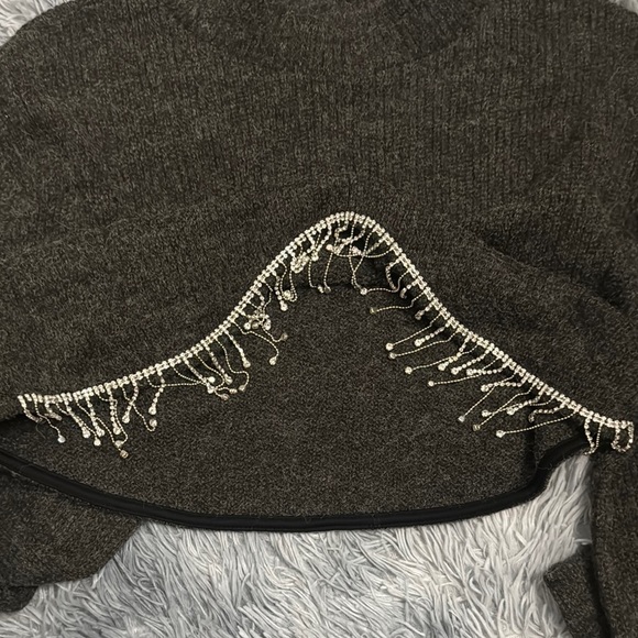 Zara Gray Cowl Neck Sweater with Fringe Detail - Picture 6 of 7